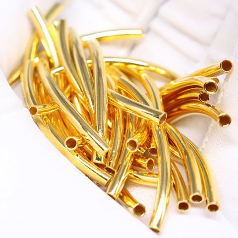 925 Sterling Silver Curved Tube Beads Gold Plated Noodle Spacer Beads For DIY Bracelet Necklace Jewelry Making Accessories