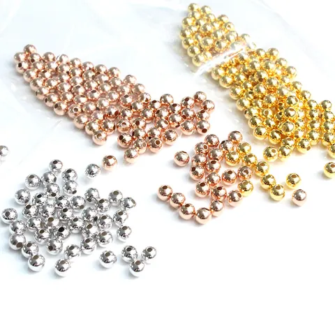 925 Sterling Silver Round Beads High Polished Loose Spacer Beads Gold Rose Gold Plated Ball Beads For DIY Jewelry Making