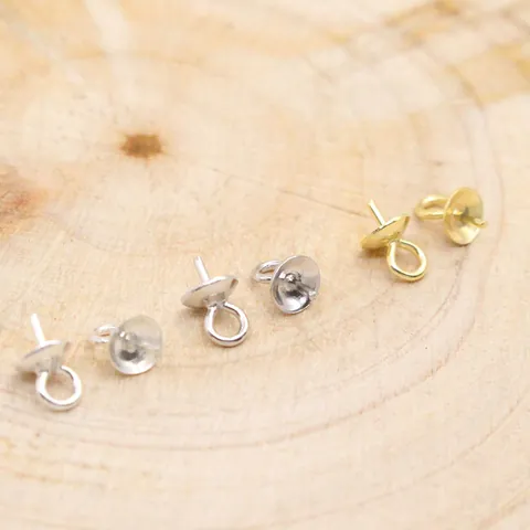 S925 Sterling Silver Pearl Cup Peg Bails Gold Plated Pendant Empty Setting Bowl Pin Support For DIY Pearl Bead Jewelry Making Findings
