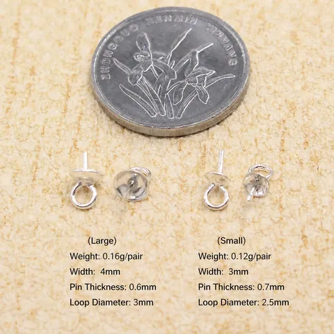 S925 Sterling Silver Pearl Cup Peg Bails Gold Plated Pendant Empty Setting Bowl Pin Support For DIY Pearl Bead Jewelry Making Findings