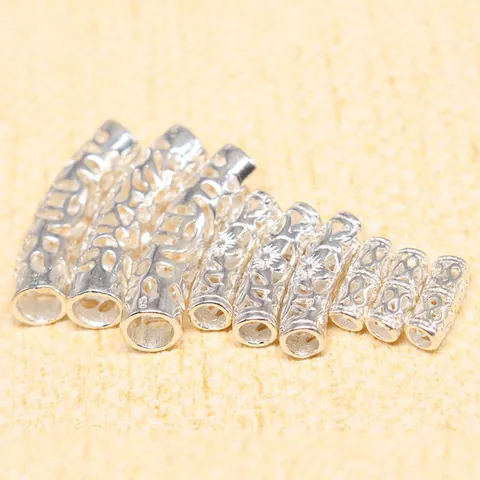 S925 Sterling Silver Hollow Floral Curved Tube Beads For DIY Bracelet Necklace Jewelry Making Finding Handmade Accessory
