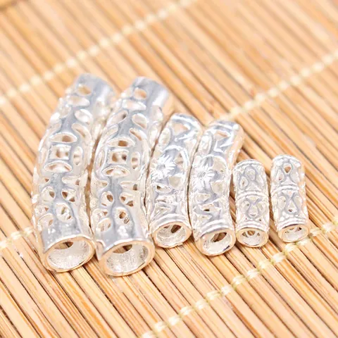 S925 Sterling Silver Hollow Floral Curved Tube Beads For DIY Bracelet Necklace Jewelry Making Finding Handmade Accessory