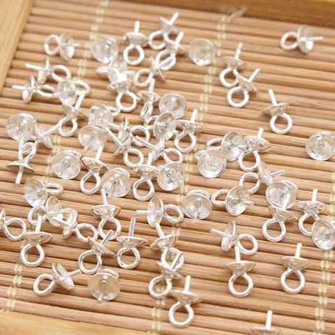S925 Sterling Silver Pearl Cup Peg Bails Gold Plated Pendant Empty Setting Bowl Pin Support For DIY Pearl Bead Jewelry Making Findings