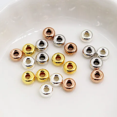 Cuentas Espaciadoras de Plata de Ley 925 Accesorios para Joyería DIY Rueda Oro Plata Oro Rosa Chapado Cuentas Redondas Planas