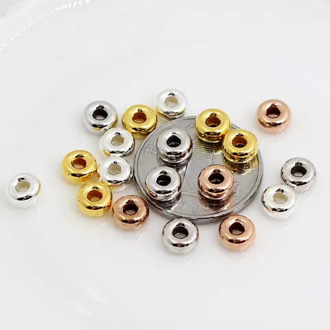 Cuentas Espaciadoras de Plata de Ley 925 Accesorios para Joyería DIY Rueda Oro Plata Oro Rosa Chapado Cuentas Redondas Planas