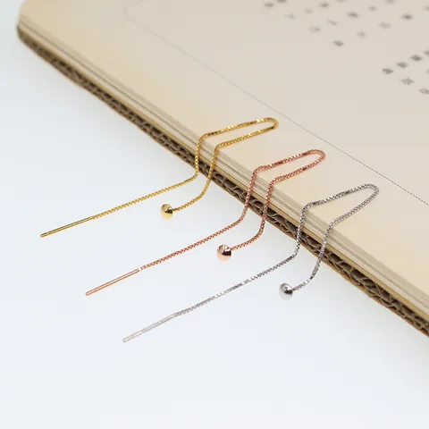 Orecchini a Filo in Argento Sterling S925 con Catena a Scatola Linea Lunga Minimalista Accessori per la Creazione di Gioielli Fai da Te Placcati Oro Rosa Bianco per Donna