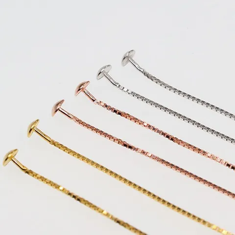 Orecchini a Filo in Argento Sterling S925 con Catena a Scatola Linea Lunga Minimalista Accessori per la Creazione di Gioielli Fai da Te Placcati Oro Rosa Bianco per Donna