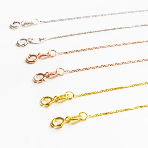 925 Sterling Silver Box Chain Necklace For Women Minimalist DIY Bare Chain Thin Clavicle Necklace Silver Gold Rose Gold Jewelry
