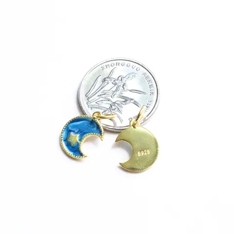 925 Sterling Silver Crescent Moon Star Pendant Enamel Starry Sky Blue Drip Glue DIY Jewelry Accessories For Necklace Bracelet Women
