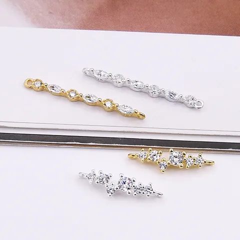 925 Sterling Silver Connector Pendant Micro Pave Marquise Round Zirconia DIY Jewelry Accessories Gold Silver Plated Charms