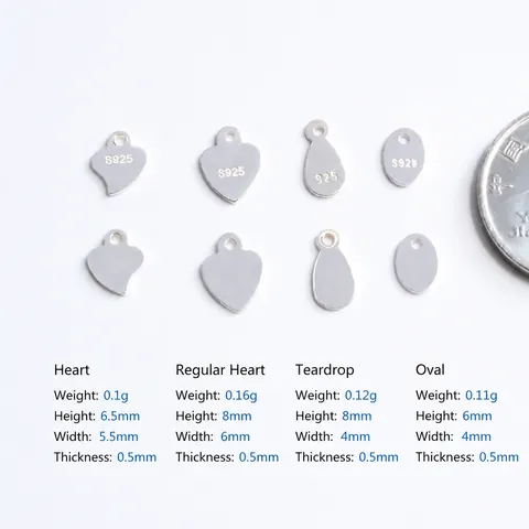 925 Sterling Silver DIY Jewelry Findings Small Heart Oval Water Drop Pendants Tail Chain Tags Extension Chain Connectors For Necklace Bracelet Jewelry Making Supplies