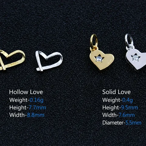 Colgante de Corazón de Plata de Ley 925 para Creación Joyería DIY Dije Corazón Estrella Hueco Oro Plata Solo Colgante
