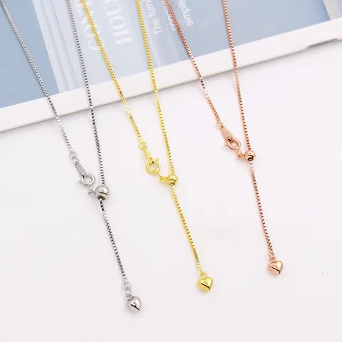 925 Sterling Silver Adjustable Necklace Chopin Box Cross Chain Heart Pendant Sliding Bead Plated Jewelry For Women