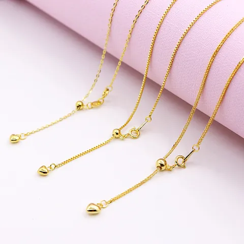 925 Sterling Silver Adjustable Necklace Chopin Box Cross Chain Heart Pendant Sliding Bead Plated Jewelry For Women