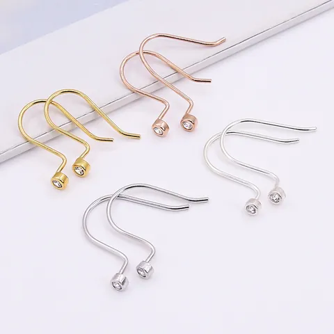 Crochets d'Oreille en Argent Sterling S925 Avec Zircon Minimaliste en Forme de U Accessoire de Fabrication de Bijoux DIY Femme