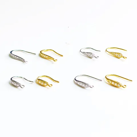 Luxury 925 Sterling Silver Earring Hooks Zirconia Inlaid Gold Silver Plated DIY Jewelry Making Findings Accessories