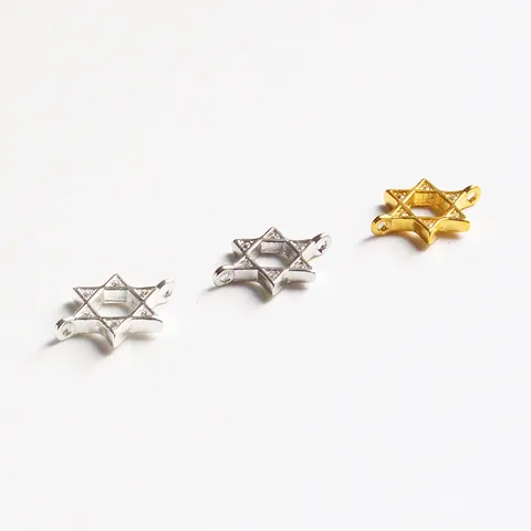 Pendentif Hexagramme en Argent Sterling 925 Étoile de David Connecteur Double Boucle Micro Pavé Zircone pour Création de Bijoux DIY