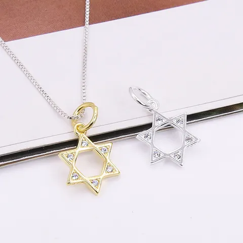 S925 Sterling Silver Star Of David Hexagram Pendant Micro Set Zirconia Charm For Necklace Bracelet DIY Jewelry Making Women