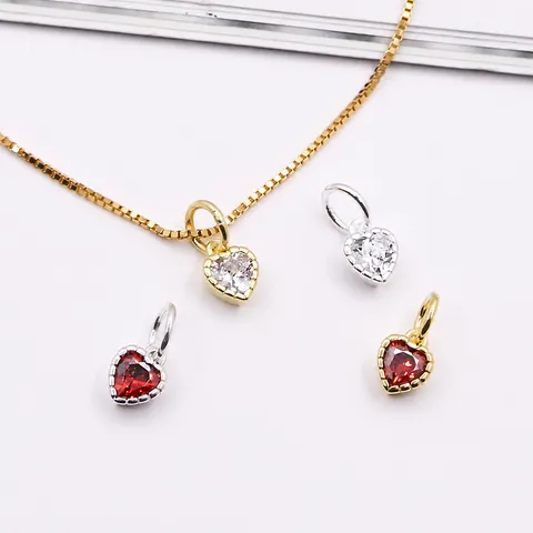 925 Sterling Silver Heart Pendant Mini Zirconia Inlaid Charm For DIY Jewelry Making Bracelet Necklace Accessories Gold Silver Plated