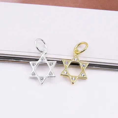 S925 Sterling Silver Star Of David Hexagram Pendant Micro Set Zirconia Charm For Necklace Bracelet DIY Jewelry Making Women