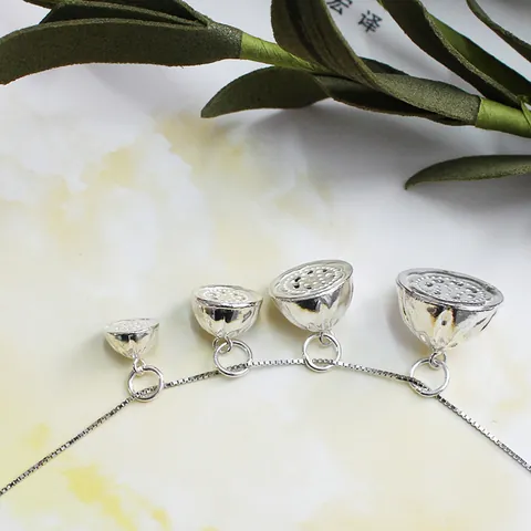 925 Sterling Silver Lotus Seed Pod Bun Charm Hollow Pendant For DIY Jewelry Making Bracelet Necklace Handmade Accessories