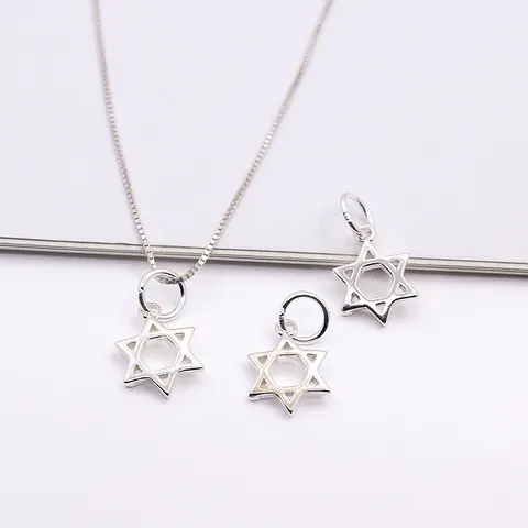 S925 Sterling Silver Hexagram Star Of David Pendant Charm Hollow Out Geometric DIY Jewelry Finding For Necklace Bracelet