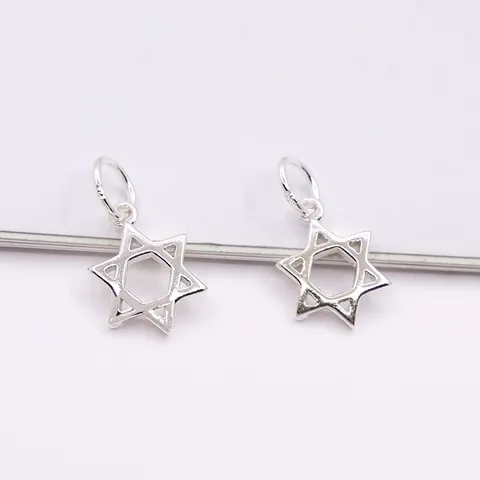 S925 Sterling Silver Hexagram Star Of David Pendant Charm Hollow Out Geometric DIY Jewelry Finding For Necklace Bracelet