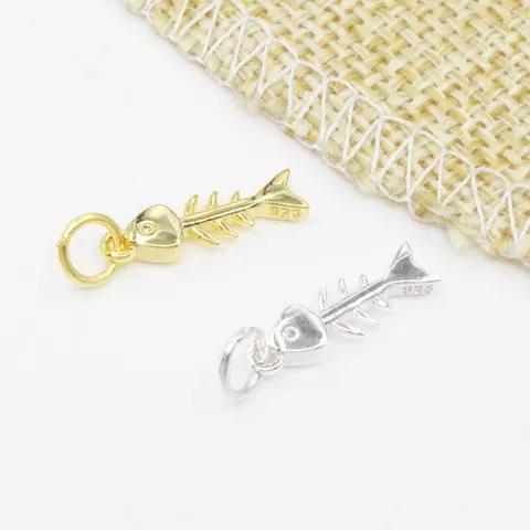 S925 Sterling Silver Fish Bone Pendant DIY Jewelry Making Accessories Gold Silver Plated Fishbone Charms For Necklace Bracelet Making Findings