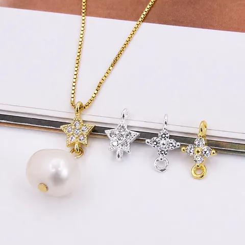 925 Sterling Silver Zirconia Star Cross Pendant Charms Gold Silver Plated DIY Jewelry Making Accessories Connector For Women
