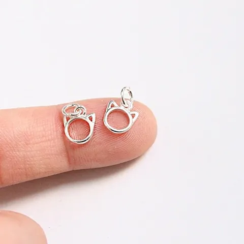 925 Sterling Silver Cat Head Charm Minimalist Animal Pendant For DIY Jewelry Making Bracelet Necklace Accessories Findings