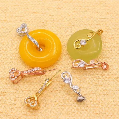 S925 Sterling Silver Pendant Clasp For Jade Amber Heart Leaf Zirconia Inlaid DIY Jewelry Connector Findings Accessories
