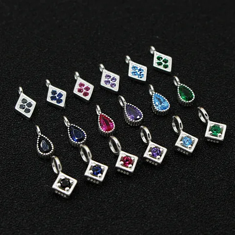 925 Sterling Silver Small Geometric Zirconia Pendants For Jewelry Making Water Drop Square Rhombus DIY Charms Parts Multicolor