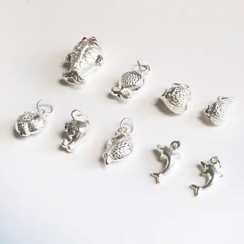 925 Sterling Silver Fish Dolphin Bell Charm Pendant For DIY Jewelry Making Bracelet Necklace Findings Craft Jewelry Gift