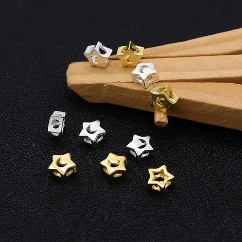 925 Sterling Silver Hollow Star Crescent Moon Spacer Beads Gold Silver Celestial Charms For DIY Bracelet Necklace Jewelry Making