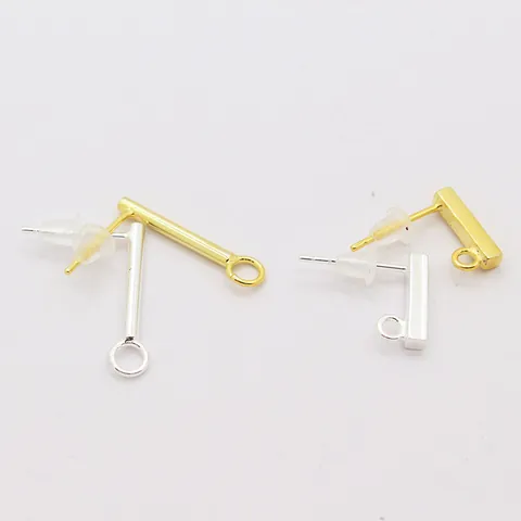 Clous d'Oreilles Rectangulaires en Argent Sterling 925 Composants de Bijoux DIY Avec Anneau Plaqué Or et Argent