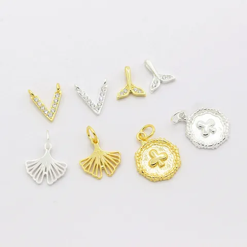 S925 Sterling Silver Pendant For Jewelry Making DIY Fish Tail V Shape Hollow Leaf Round Tag Zirconia Inlaid Electroplated Accessory
