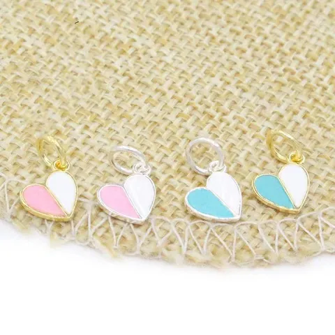 925 Sterling Silver Mini Heart Pendant Enamel Pink Blue White DIY Jewelry Making Gold Silver Charms Pendant Only