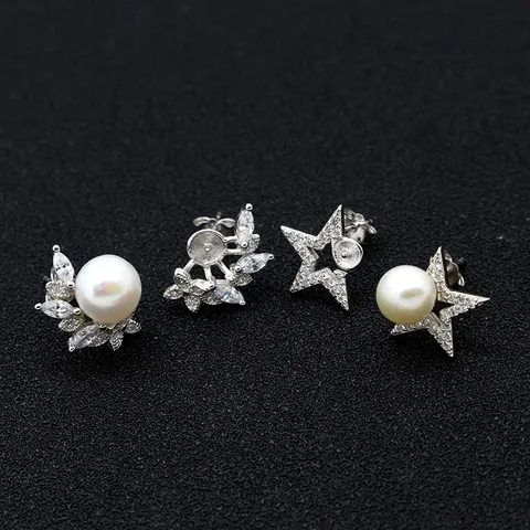 925 Sterling Silver Καρφίτσα Σκουλαρικιού Βάσεις για Μαργαριτάρια και Ζιργκόν για DIY Κατασκευή Κοσμημάτων Αστέρι Φύλλο Αξεσουάρ Σκουλαρικιών Γυναικεία