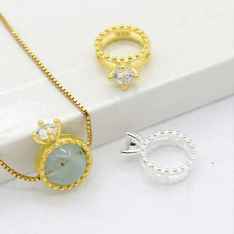 Ciondolo Telaio per Perline a Forma di Anello in Argento Sterling 925 Con Zirconia Per Fai da Te Creazione Gioielli Perline Distanziatrici Argento Oro Placcato