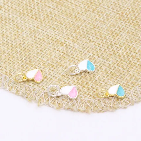 925 Sterling Silver Mini Heart Pendant Enamel Pink Blue White DIY Jewelry Making Gold Silver Charms Pendant Only