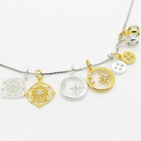 925 Sterling Silver DIY Pendant Charms Zirconia Inlaid Gold Silver Plated Rhombus Star Moon Button Beads For Necklace Jewelry Making