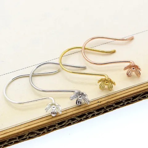 S925 Sterling Silver Flower Earring Hooks DIY Jewelry Making Materials Electroplated Floral Earring Wire Findings For Women