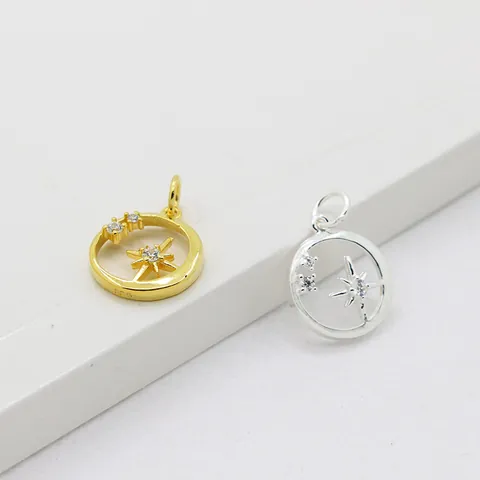 925 Sterling Silver DIY Pendant Charms Zirconia Inlaid Gold Silver Plated Rhombus Star Moon Button Beads For Necklace Jewelry Making
