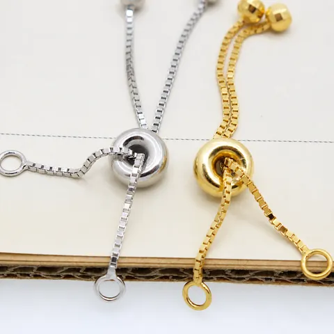 S925 Sterling Silver DIY Adjustable Box Chain Extension Necklace Bracelet Slider Bead Sliding Connector Jewelry Making Findings