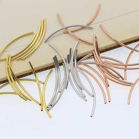 925 Sterling Silver Curved Tube Beads DIY Jewelry Findings Smooth Hollow Spacer Tubes For Bracelet Necklace Making Gold Rose Gold Silver