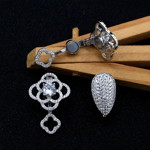 S925 Sterling Zilveren Magnetische Gesp Connector Met Micro Pave Zirkonia Bloem Waterdruppel DIY Sieraden Sluiting Voor Ketting Armband