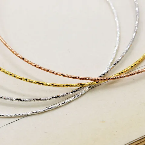 Pulsera Ajustable de Plata de Ley 925 Base para Cuentas DIY Brazalete Deslizante de Corte de Diamante Joyería Bañada en Oro Rosa