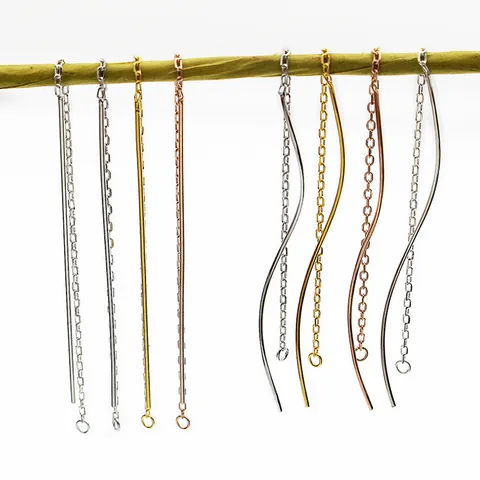 S925 Sterling Silver Ear Threader Components DIY Jewelry Making Wave S Curve Straight Bar Chain Earring Findings Plated