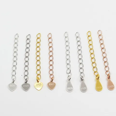 925 Sterling Silver Extender Chain For Necklace Bracelet DIY Jewelry Making Heart Water Drop Tag Extension Link Connector