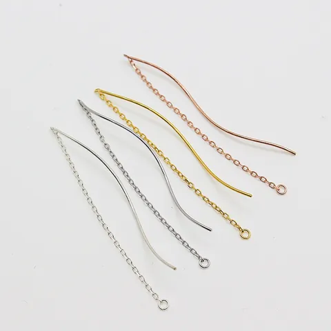 S925 Sterling Silver Ear Threader Components DIY Jewelry Making Wave S Curve Straight Bar Chain Earring Findings Plated